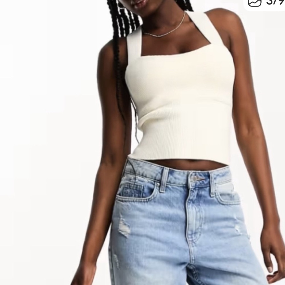 Abercrombie & Fitch Ivory Cross-Back Ribbed Tank
